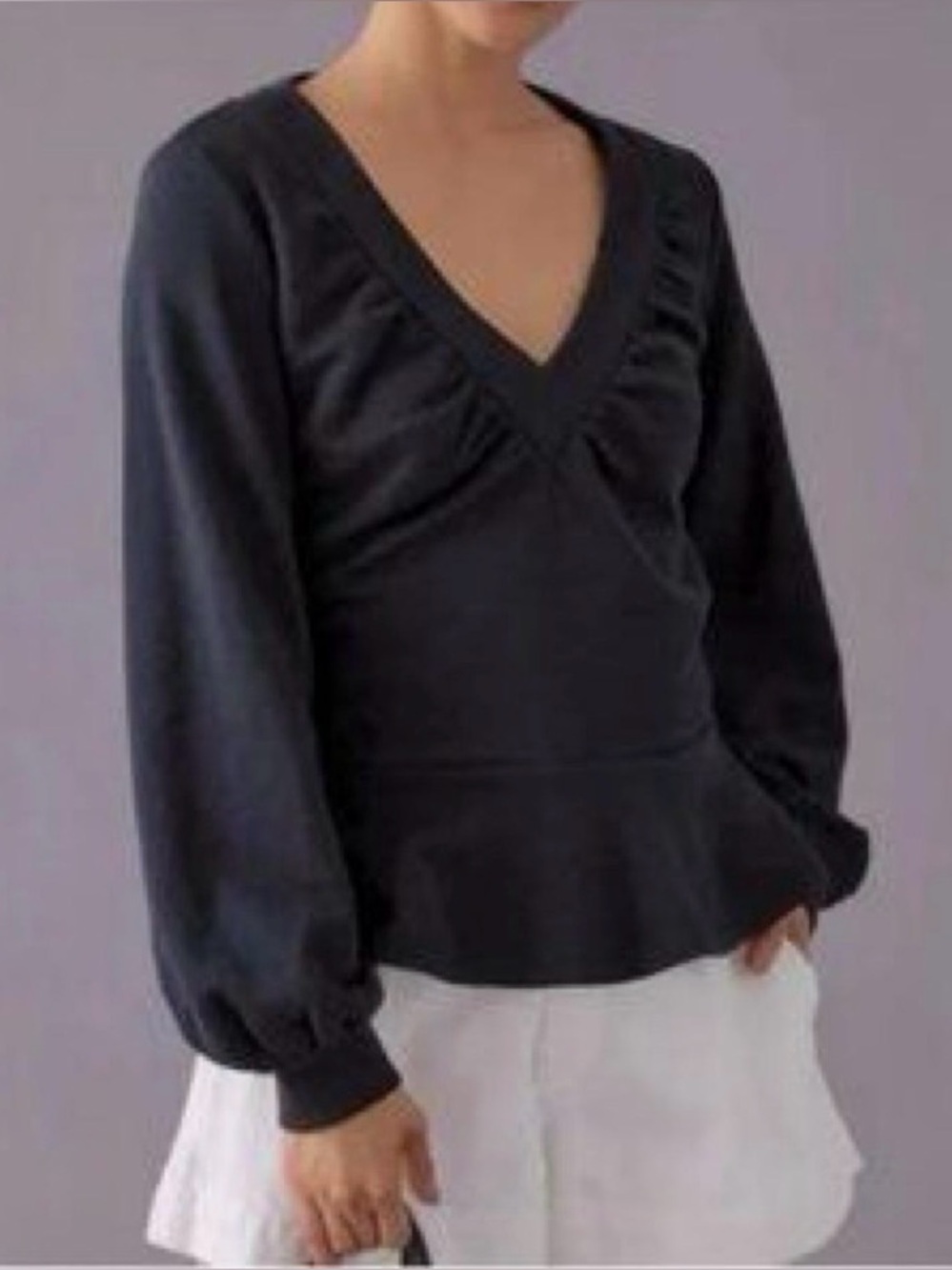 Maeve by Anthropologie Black Peplum Sweatshirt Top - Large EUC